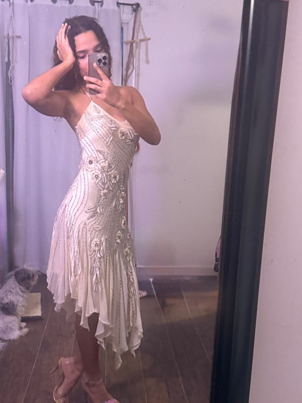 Sue Wong Ivory Beaded Asymmetrical Evening Dress - Picture 1 of 5